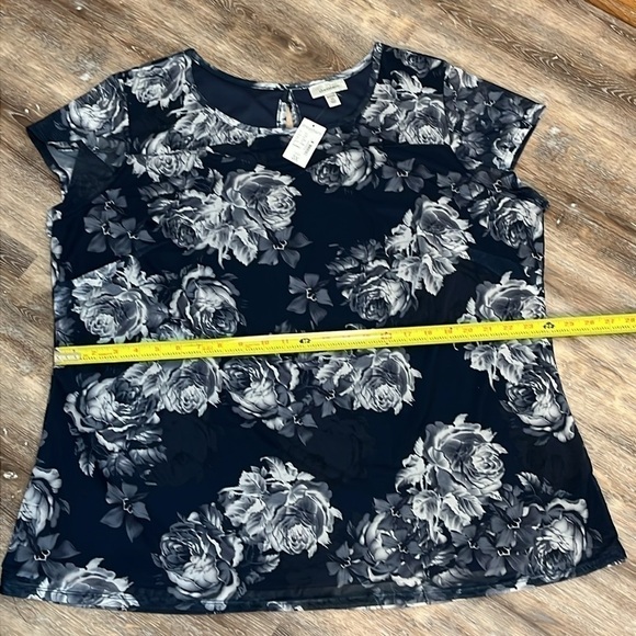 Dress Barn Women Size 3X Floral Micro Mesh Blue White Lined Cap Sleeve NWT - Picture 10 of 16